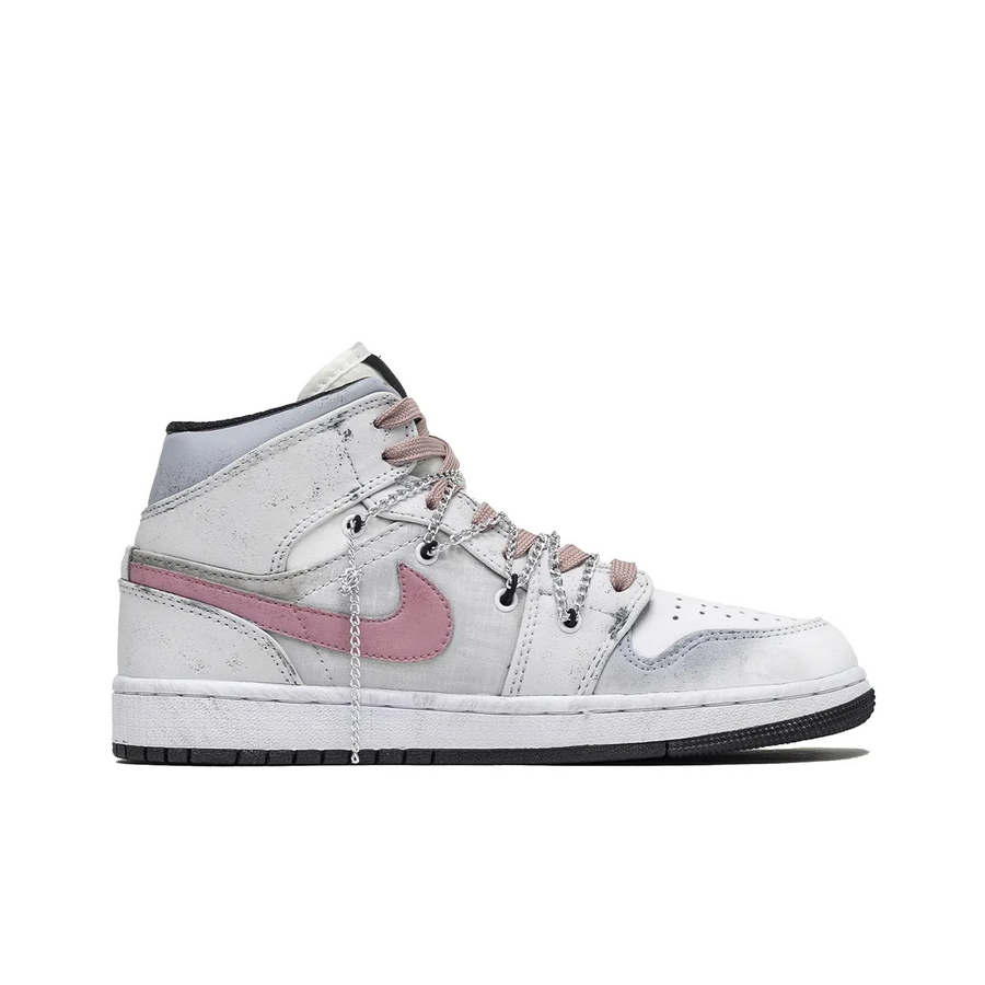 Custom Air Jordan 1 Grey Graffiti Pink Swoosh