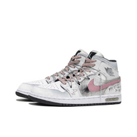 Custom Air Jordan 1 Grey Graffiti Pink Swoosh