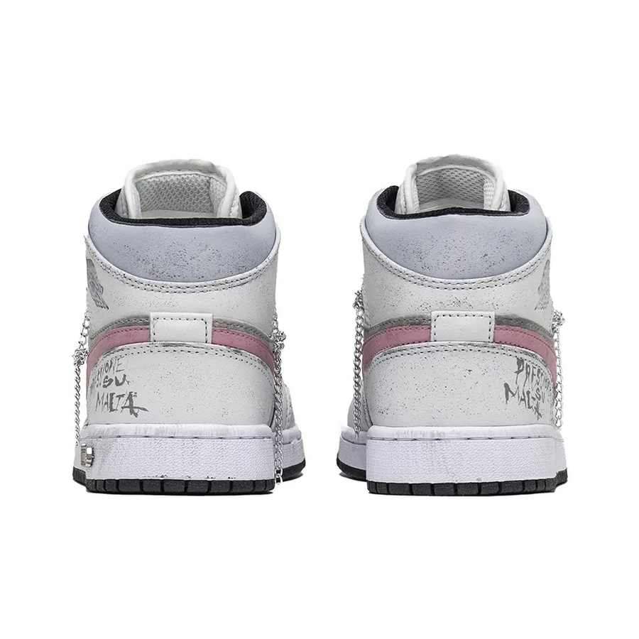 Custom Air Jordan 1 Grey Graffiti Pink Swoosh