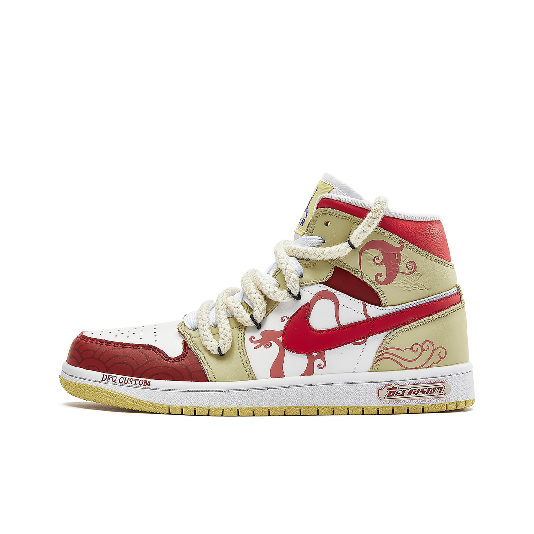 Custom Air Jordan 1 Beige Red Fish Scale Pattern