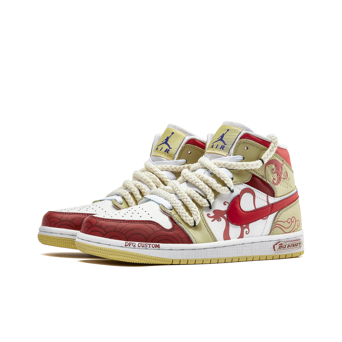 Custom Air Jordan 1 Beige Red Fish Scale Pattern