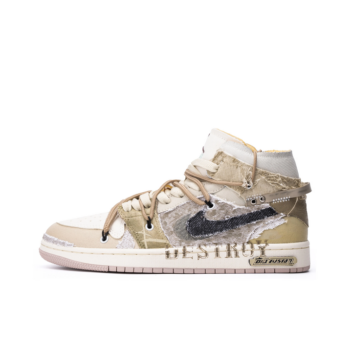 Custom Air Jordan 1 Khaki Black Deconstructivist Style