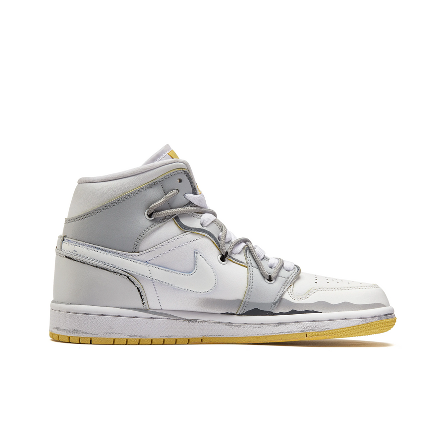 Custom Air Jordan 1 Yellow Grey Black Sword Swoosh