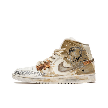 Custom Air Jordan 1 Beige Khaki Grey Graffiti