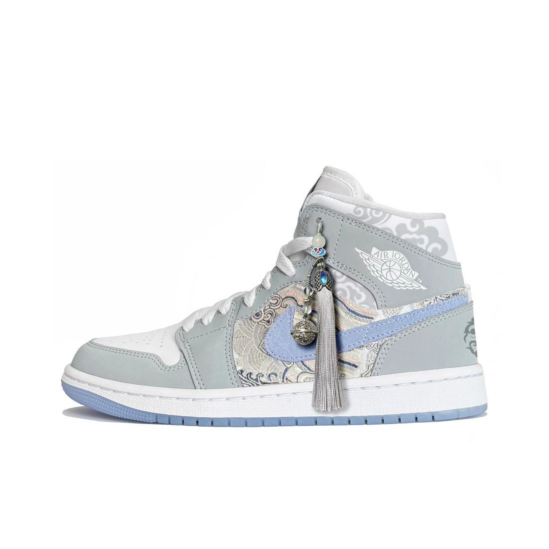 Custom Air Jordan 1 Grey Blue Swoosh