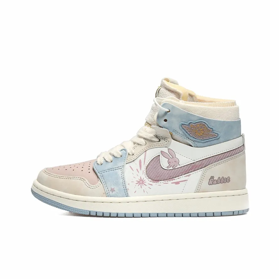 Custom Air Jordan 1 Beige Blue Pink Bunny