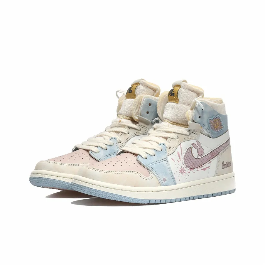 Custom Air Jordan 1 Beige Blue Pink Bunny