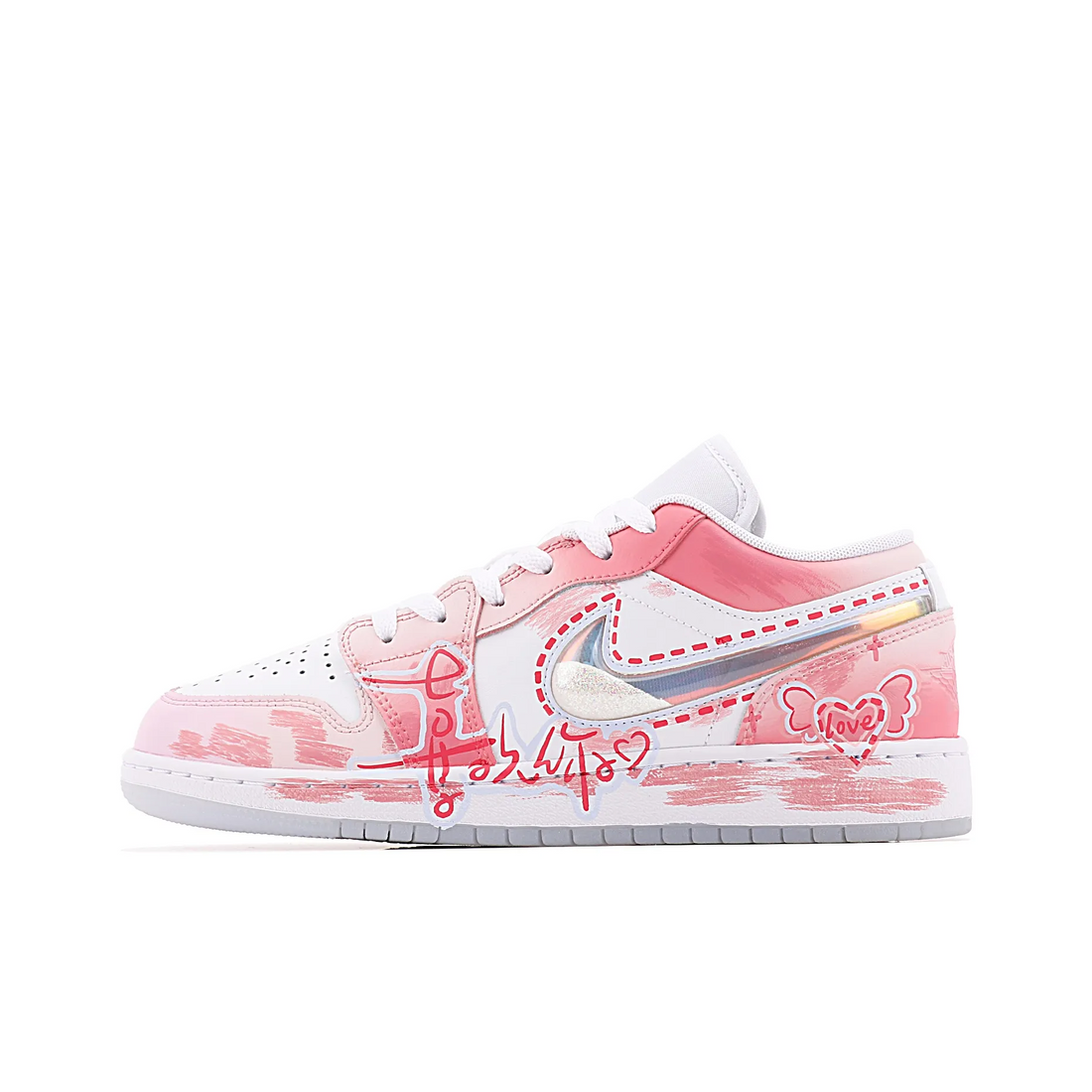 Custom Air Jordan 1 Pink Love Heart Jelly Swoosh Low