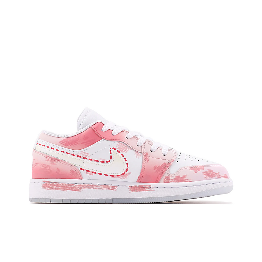 Custom Air Jordan 1 Pink Love Heart Jelly Swoosh Low