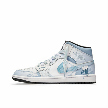 Custom Air Jordan 1 White Blue Snake Scales Swoosh