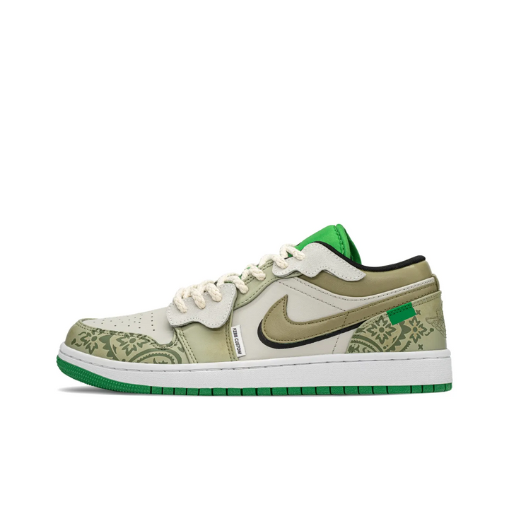 Custom Air Jordan 1 Beige Green Pattern Low