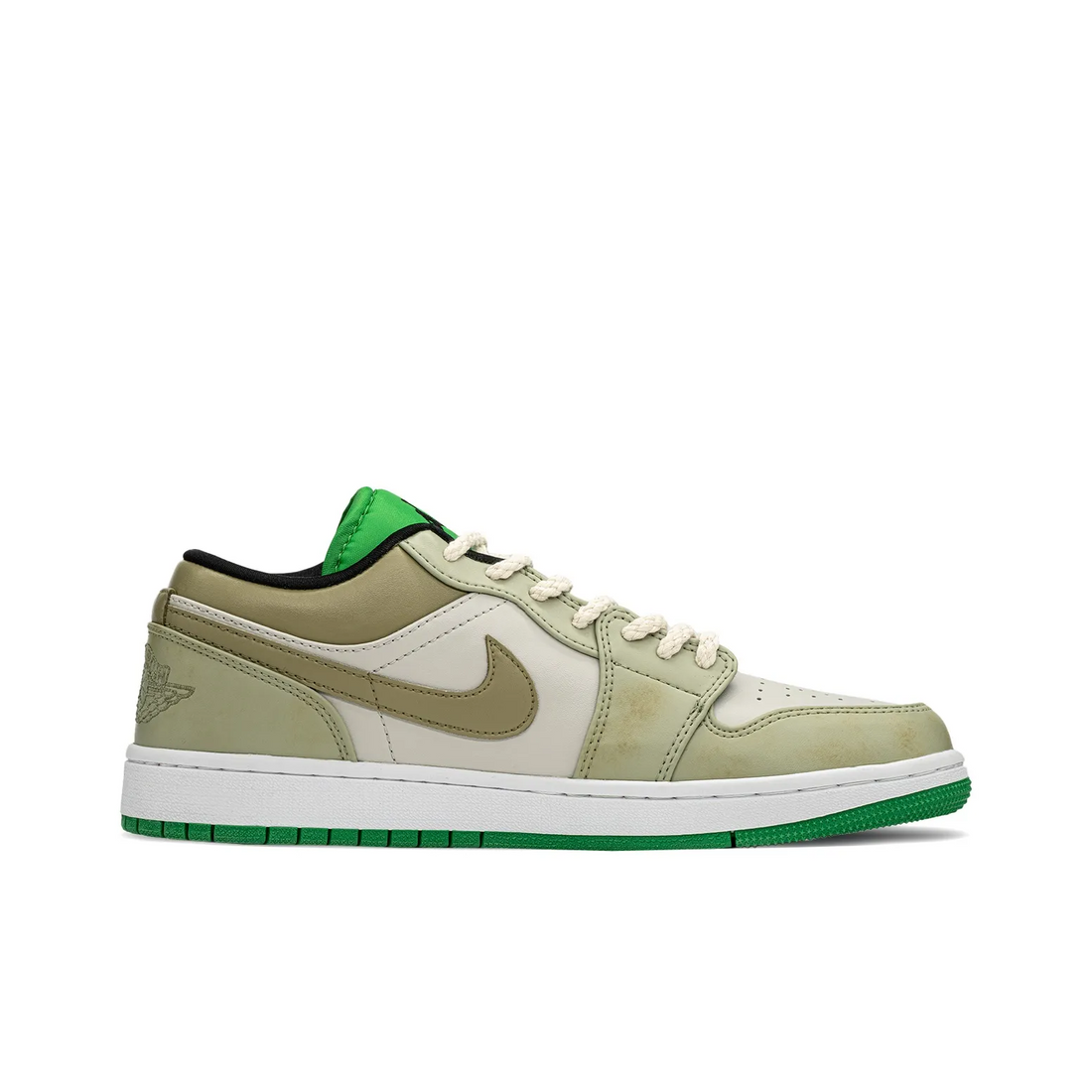 Custom Air Jordan 1 Beige Green Pattern Low