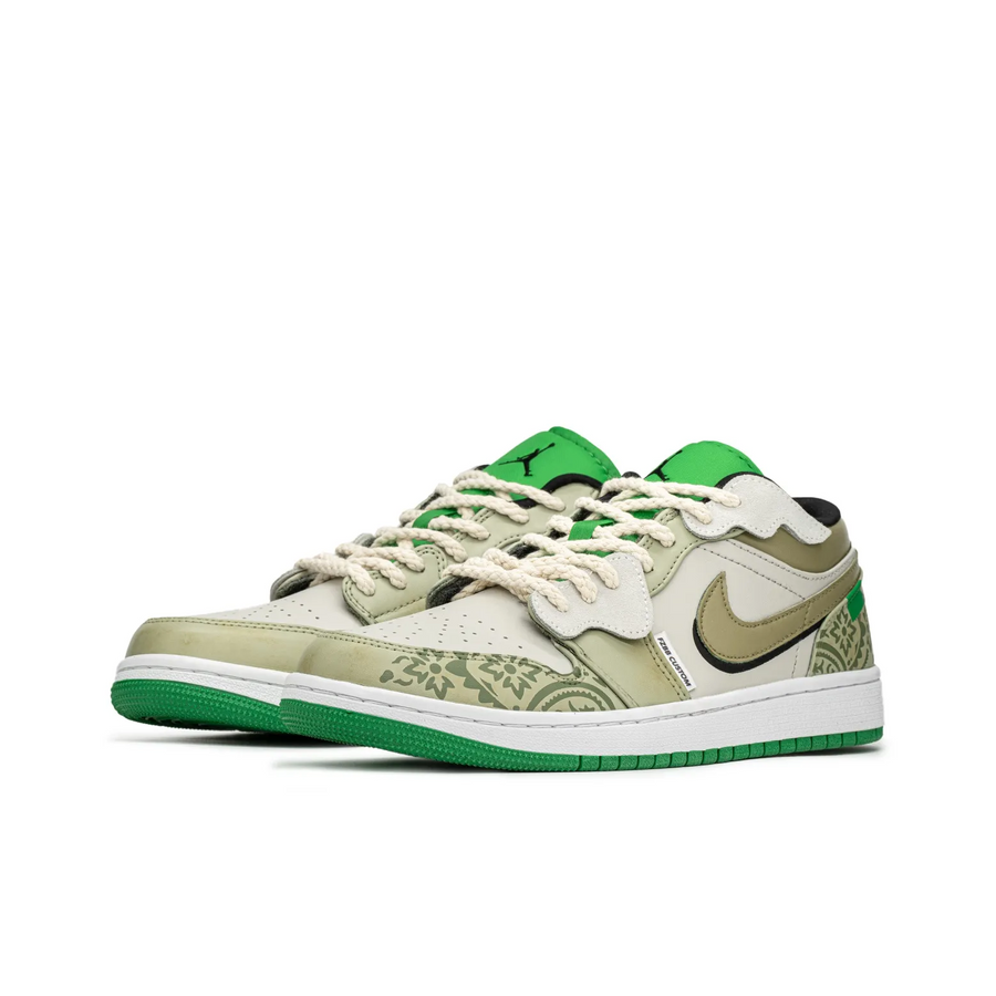 Custom Air Jordan 1 Beige Green Pattern Low