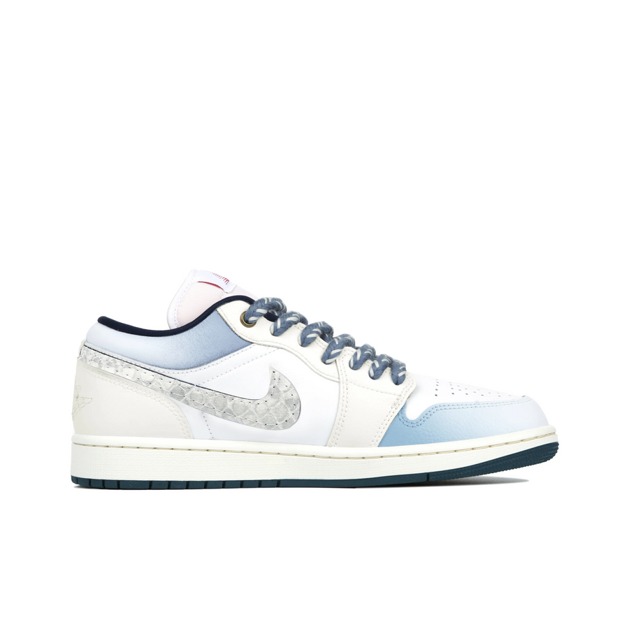 Custom Air Jordan 1 Blue White Grey Snake Theme Low