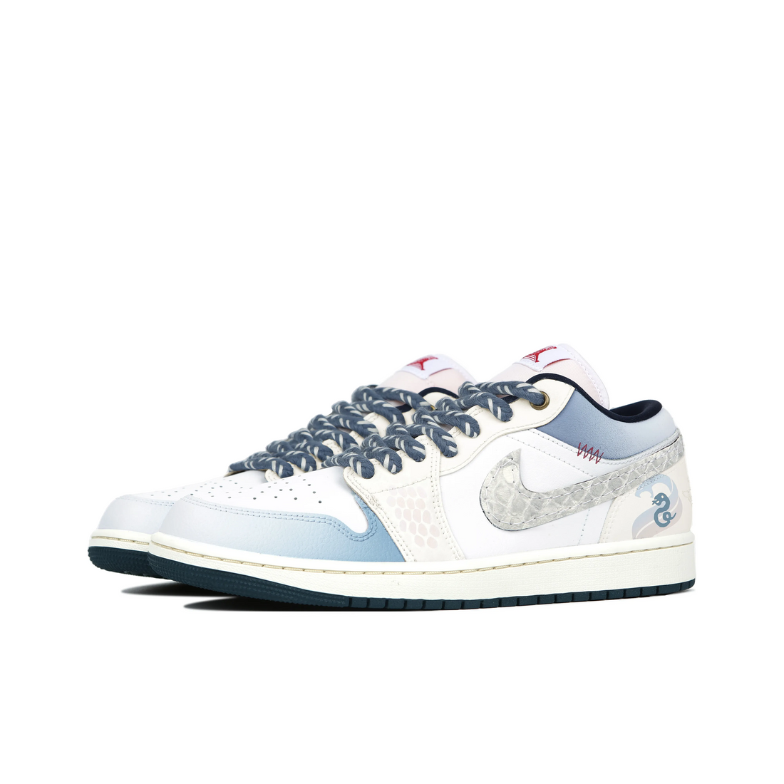 Custom Air Jordan 1 Blue White Grey Snake Theme Low