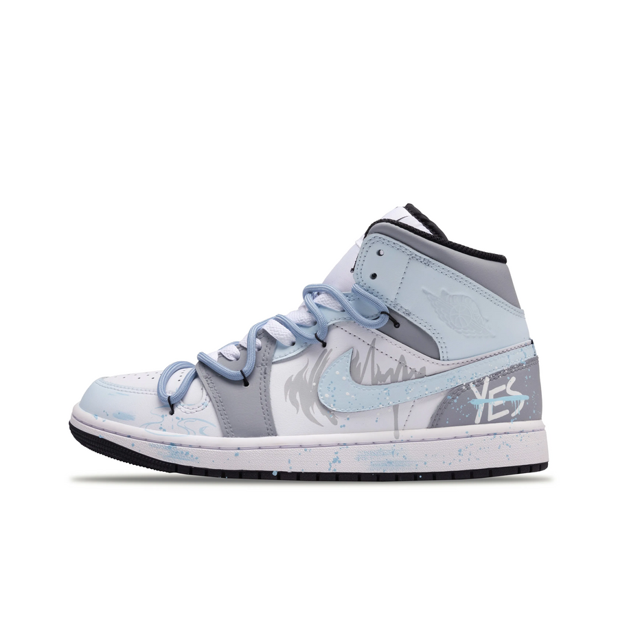 Custom Air Jordan 1 Blue White Grey Graffiti