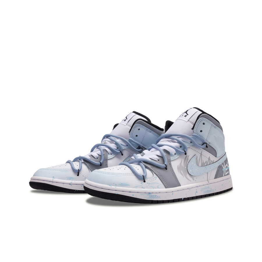 Custom Air Jordan 1 Blue White Grey Graffiti