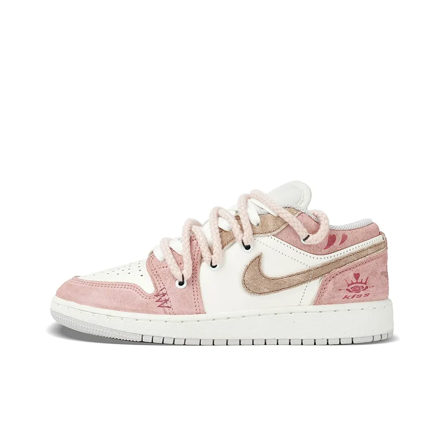 Custom Air Jordan 1 Pink White Khaki Low