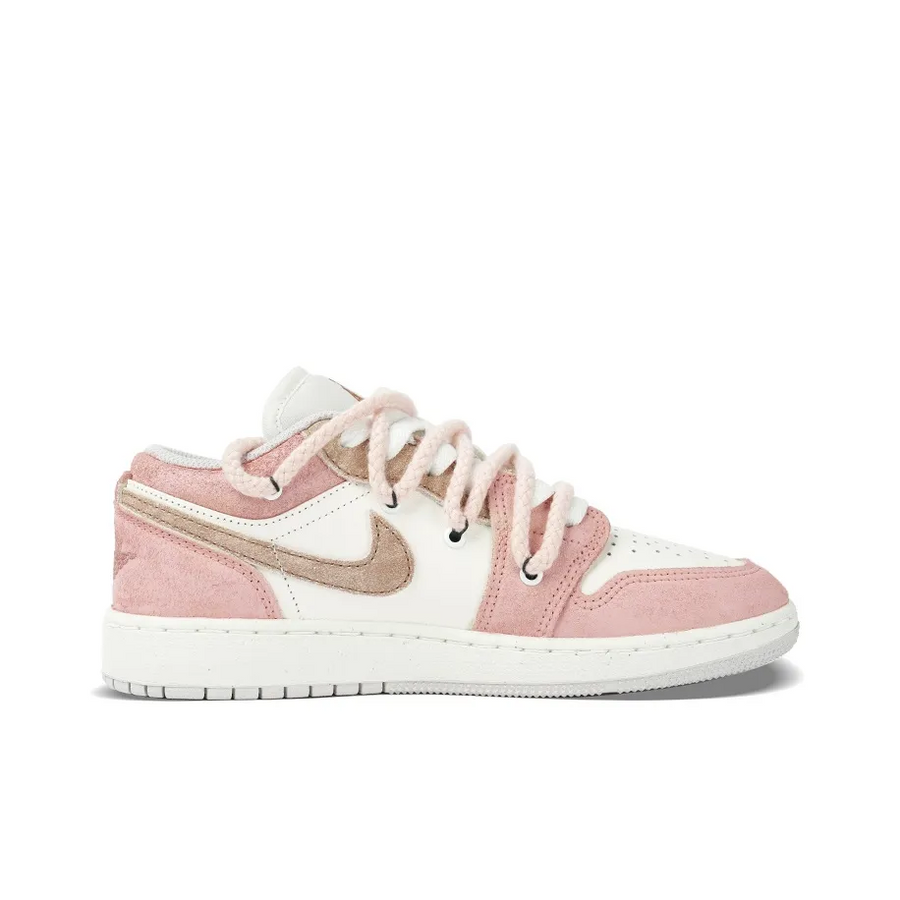 Custom Air Jordan 1 Pink White Khaki Low