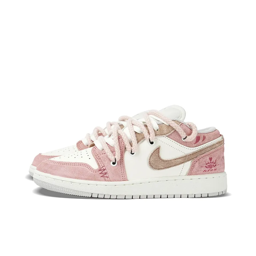 Custom Air Jordan 1 Pink White Khaki Low