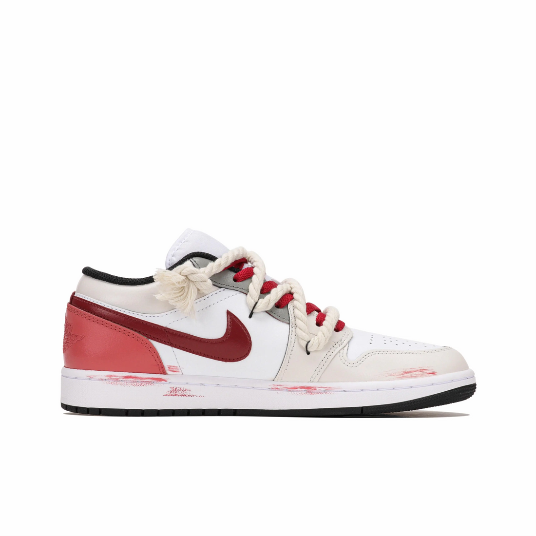 Custom Air Jordan 1 Red Grey Light Beige Sliver Swoosh