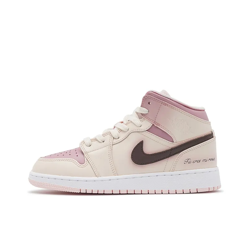 Custom Air Jordan 1 Light Beige Pink Brown Swoosh