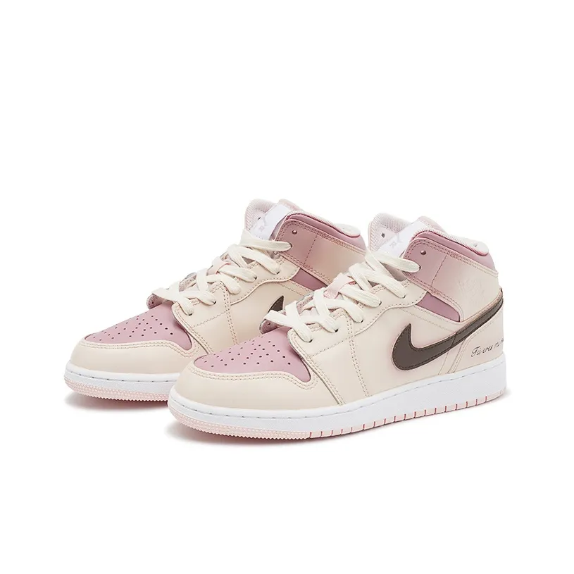 Custom Air Jordan 1 Light Beige Pink Brown Swoosh