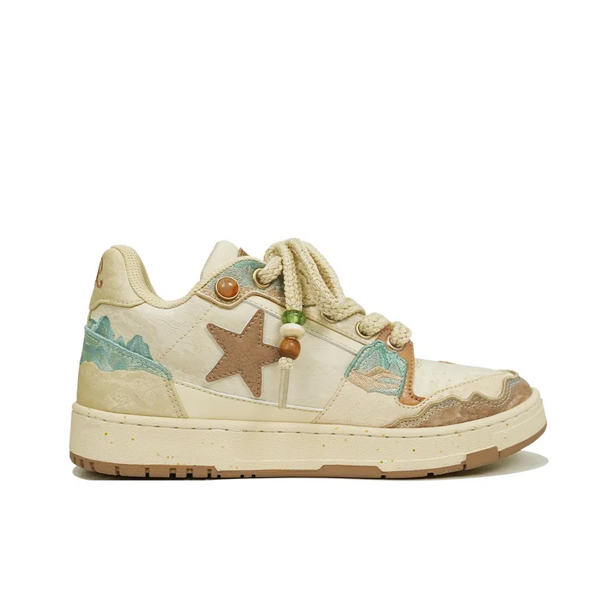 Custom Sneaker Beige Green Khaki Stars