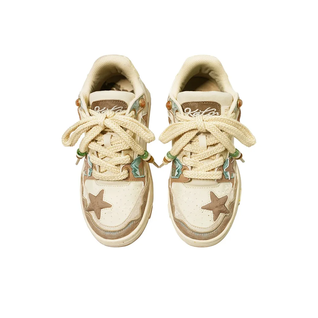 Custom Sneaker Beige Green Khaki Stars