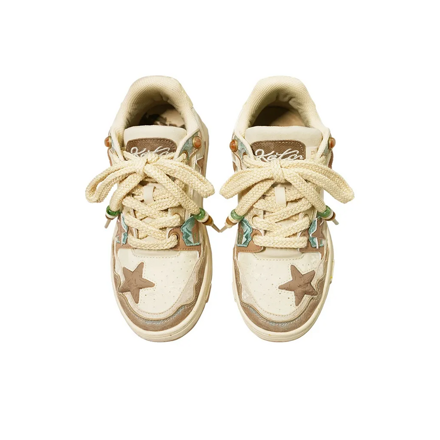 Custom Sneaker Beige Green Khaki Stars