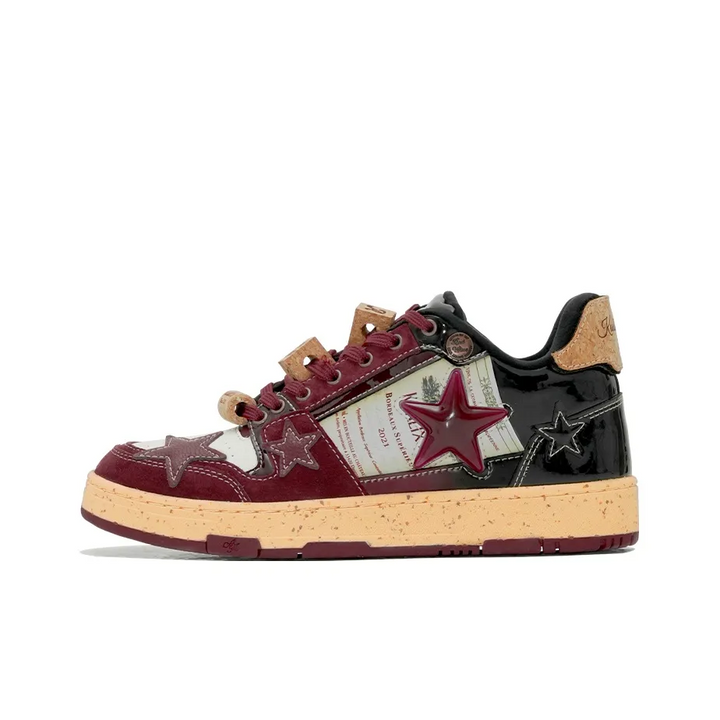 Custom Sneaker Wine Red Black Stars