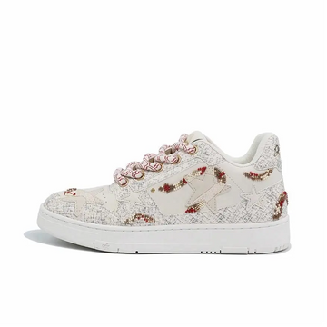 Custom Sneaker White Stars Red Embellishment