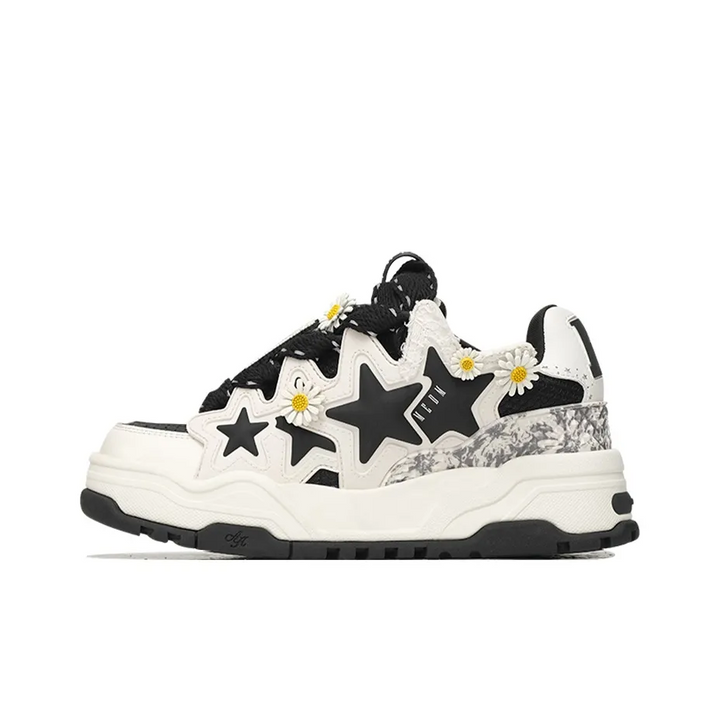 Custom Sneaker Stars Black White With Little Daisies