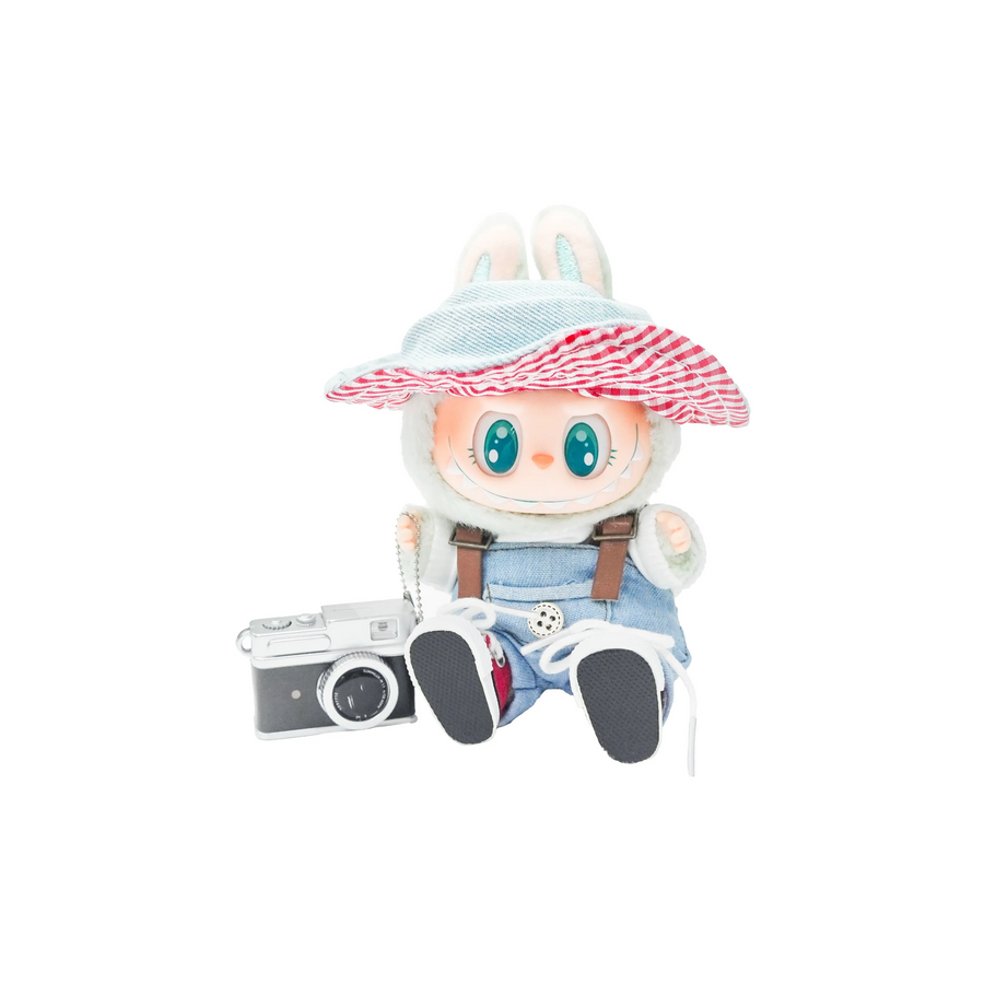 Pop Mart Blind Box Custom Light Green Rabbit Red Stripe Hat Blue Overalls