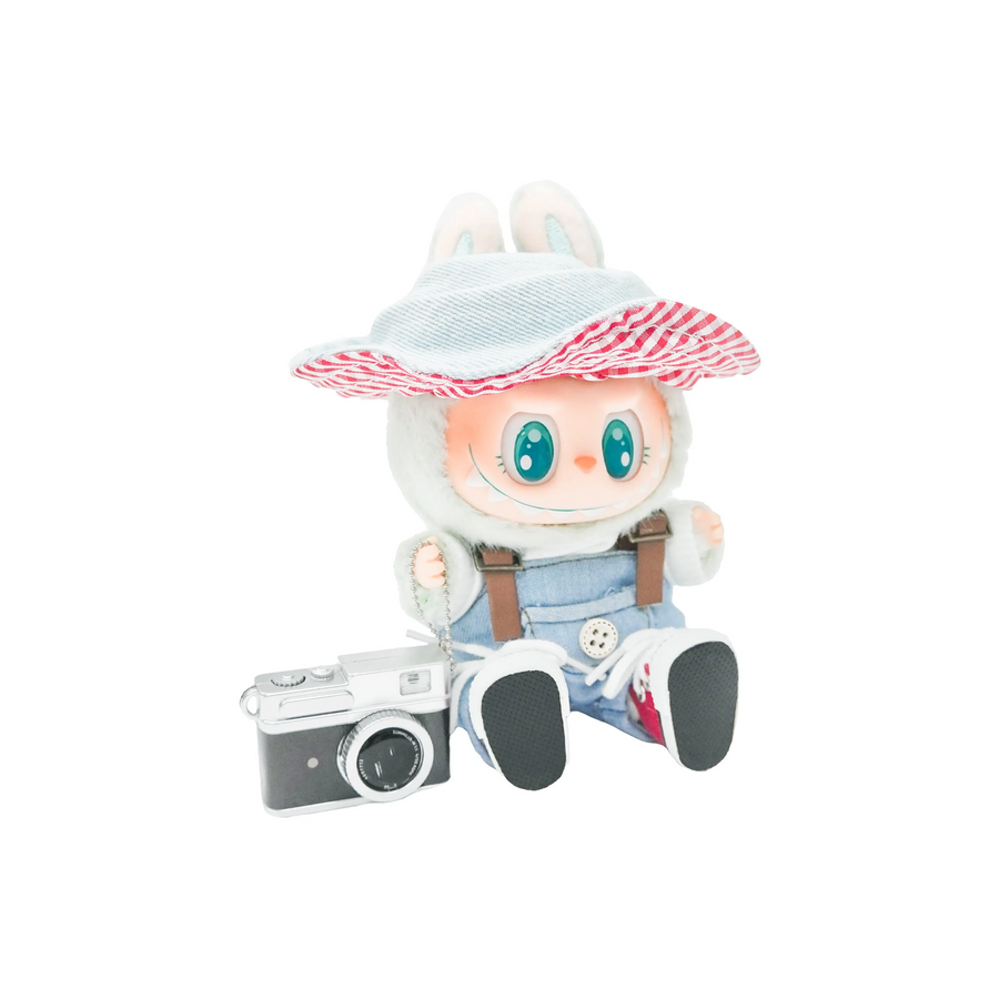 Pop Mart Blind Box Custom Light Green Rabbit Red Stripe Hat Blue Overalls