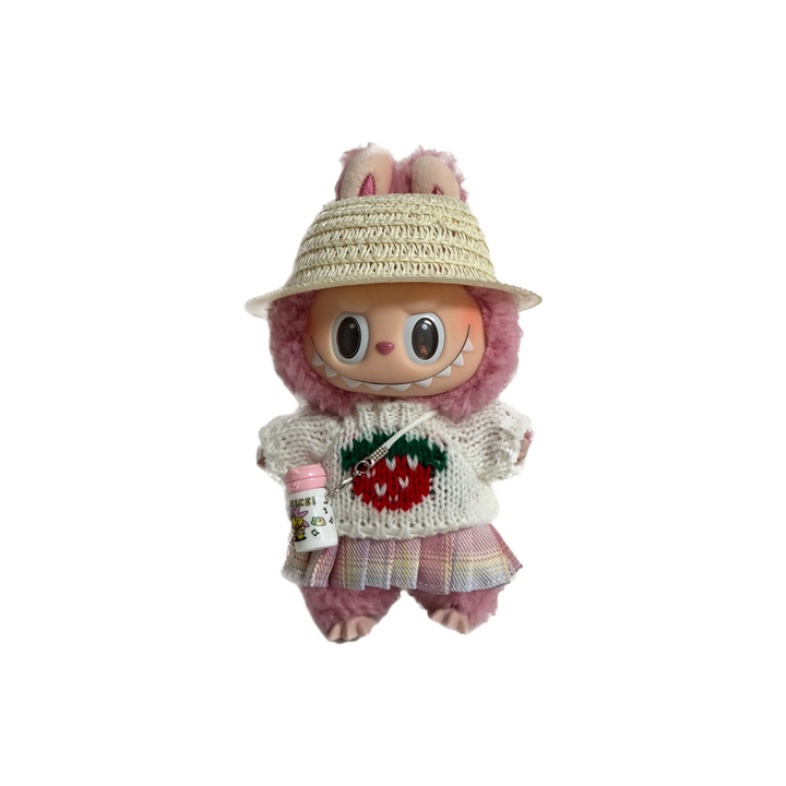 Pop Mart Blind Box Custom Straw Hat White Sweater Pink JK Skirt