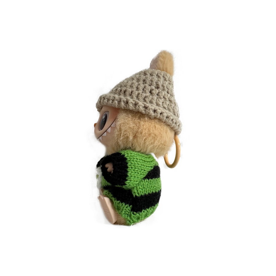 Pop Mart Blind Box Custom Gray Beanie And Green Black Sweater