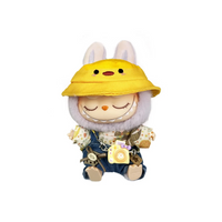 Pop Mart Blind Box Custom Yellow Duck Hat Beige Clothes Blue Overalls