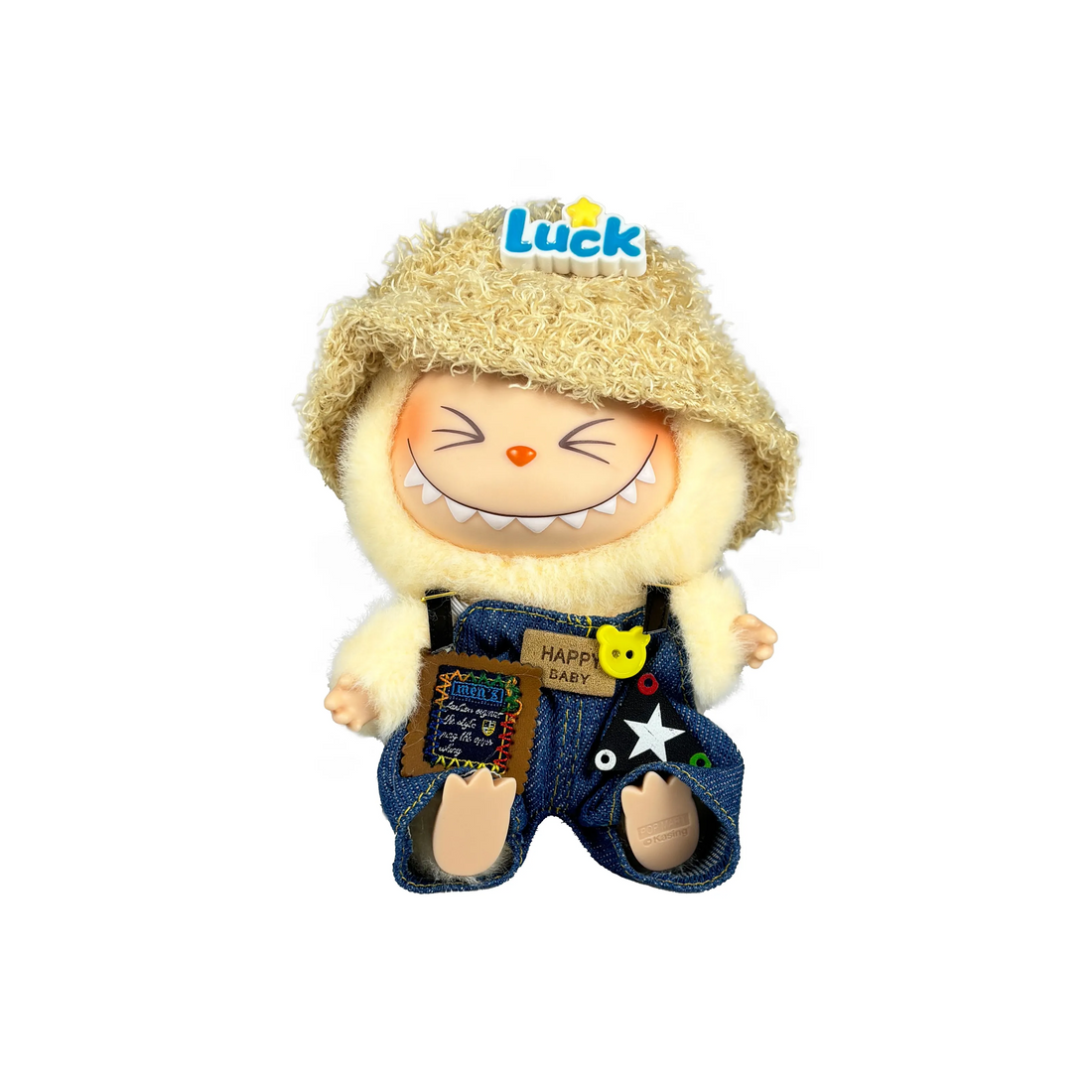 Pop Mart Blind Box Custom Khaki Bucket Hat And Blue Overalls