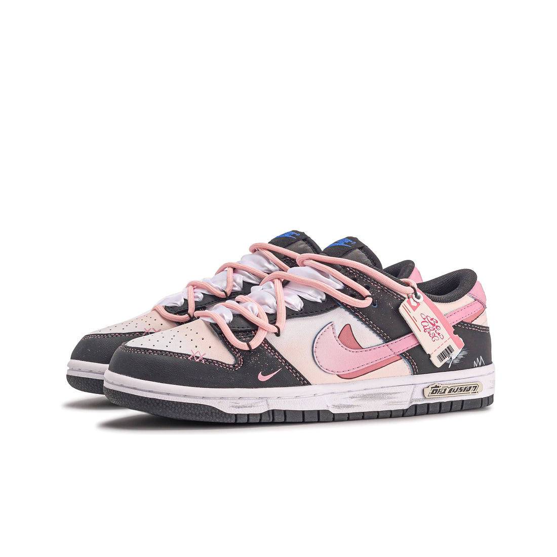 Custom Dunk Extra Lace Dark Pink Swoosh Shadow Black White