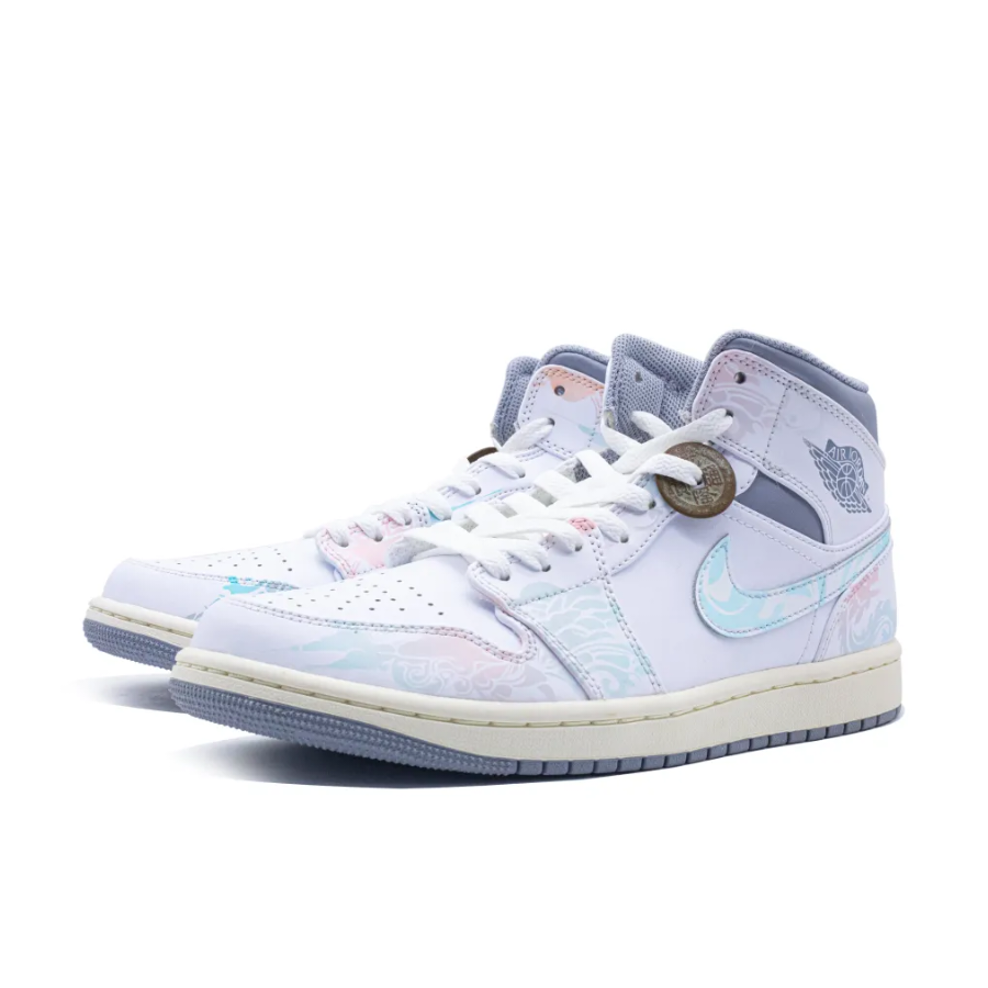 White Blue Pink Gradient Dragon Custom Air Jordan 1 Mid