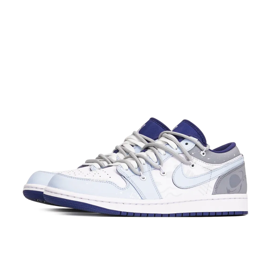 Blue White Gray Planet Custom Air Jordan 1 Low