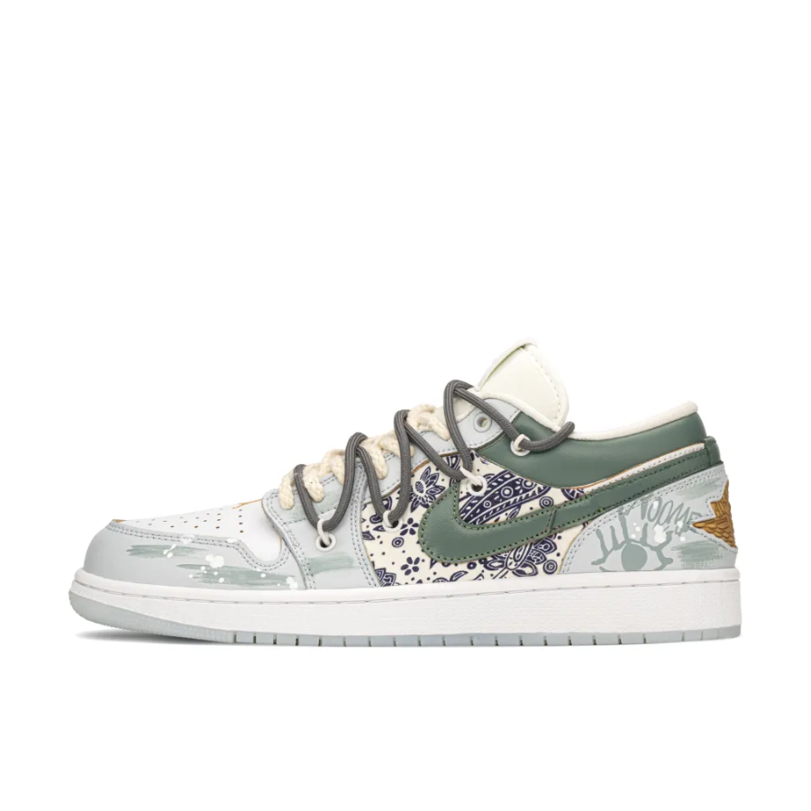 Paisley Green White Custom Air Jordan 1 Low