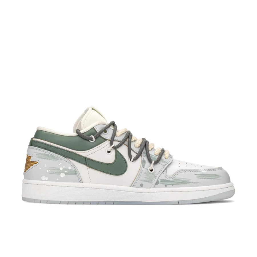 Paisley Green White Custom Air Jordan 1 Low