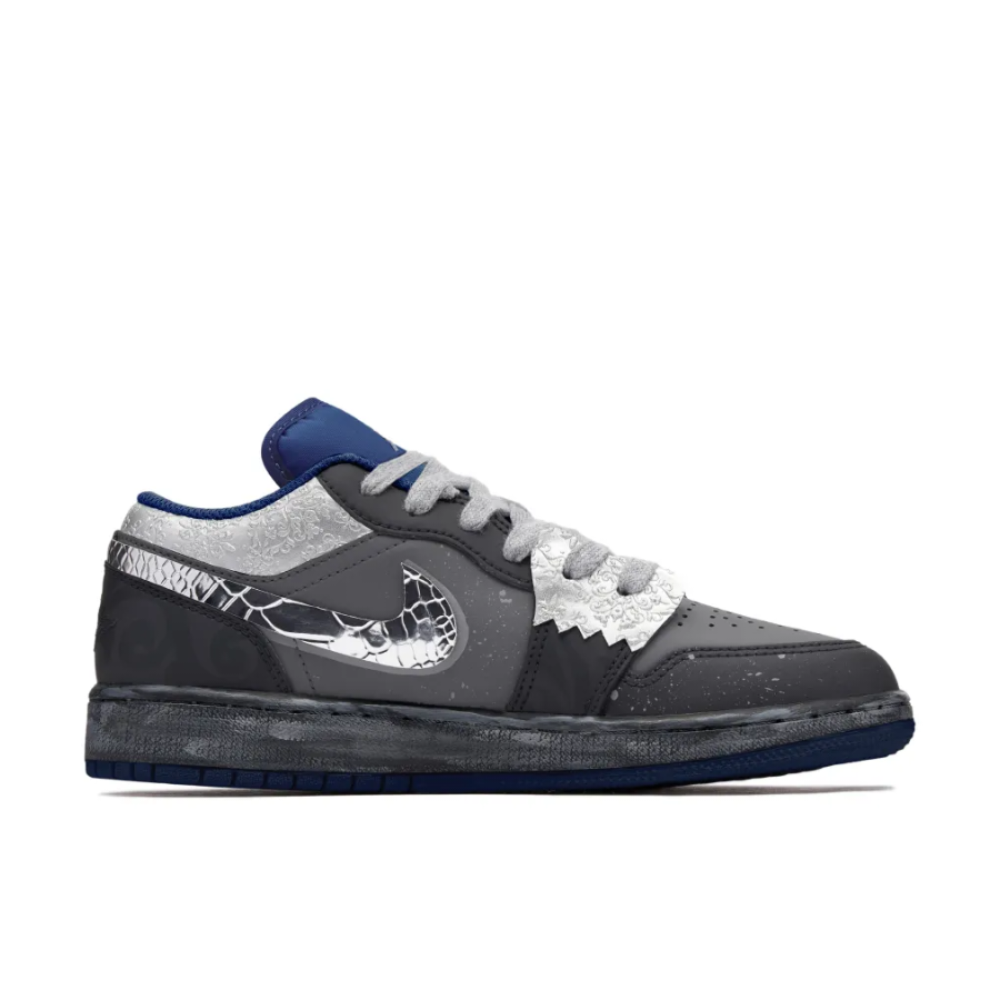 Black Silver Snakeskin Custom Air Jordan 1 Low