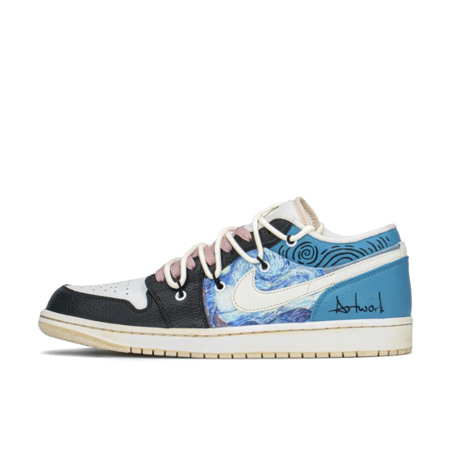 Blue White Black Van Gogh Starry Sky Custom Air Jordan 1 Low