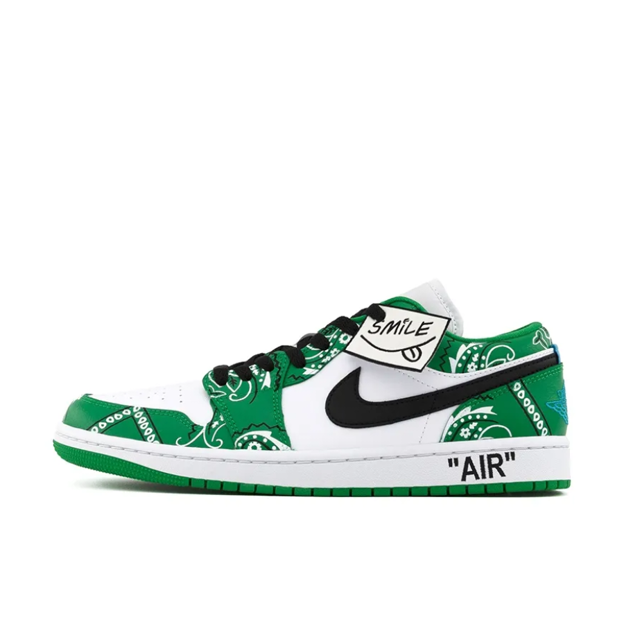 Green White Paisley Custom Air Jordan 1 Low