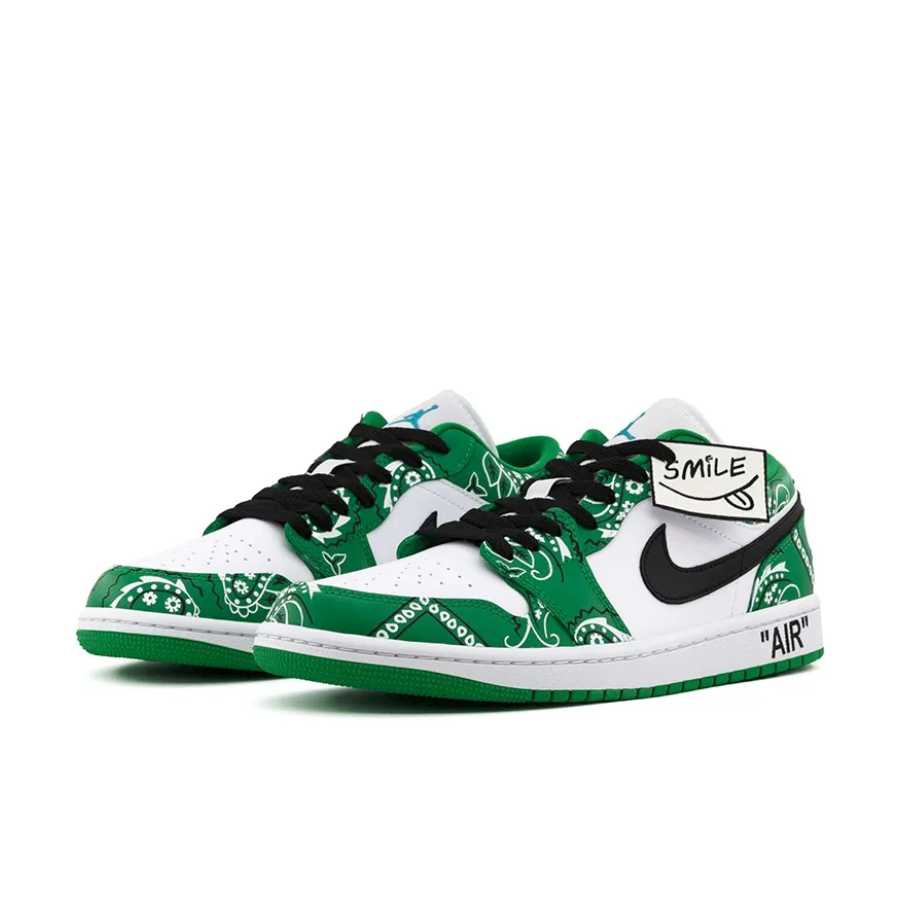 Green White Paisley Custom Air Jordan 1 Low