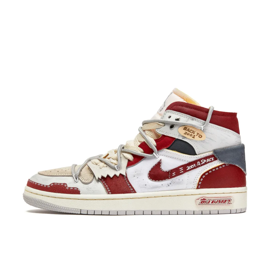 Red White Grey Deconstructed Shoelace Custom Air Jordan 1 Mid