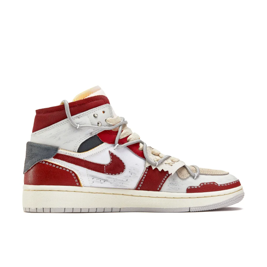 Red White Grey Deconstructed Shoelace Custom Air Jordan 1 Mid